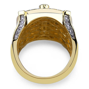Gold Color Plated Brass Iced Out Micro Pave Cubic Zircon Masonic Ring - The Jewellery Supermarket